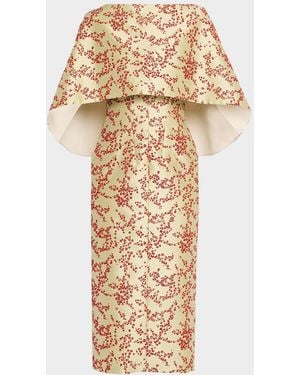 Alberta Ferretti Floral Mikado Silk Capelet Midi Dress - Metallic