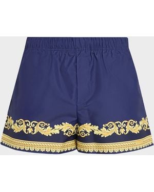 Versace Apos;S Baroque-Trim Swim Trunks - Blue