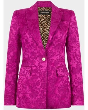 Roberto Cavalli Florentine Satin Jacquard Single-Breasted Blazer - Pink