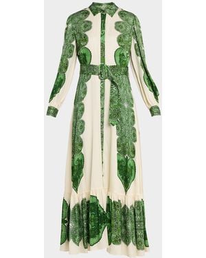 Tahari Harley Belted Floral-Print Flounce Maxi Dress - Green