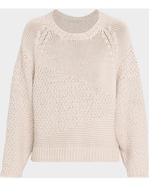 Eileen Fisher Mixed-Stitch Crewneck Cotton Cord Sweater - Natural