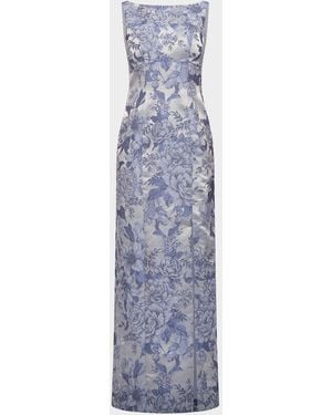 Kay Unger Everleigh Floral Jacquard Column Gown - Blue