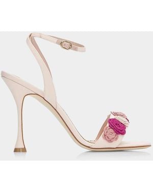 Manolo Blahnik Floral Appliqué Silk Stiletto Sandals - Pink