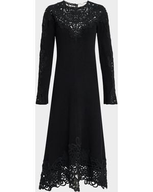 Sea Adelina Battenberg Lace Merino Wool Midi Dress - Black