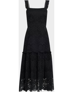 Kobi Halperin Mona Square-Neck Lace Midi Dress - Black