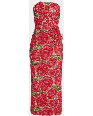 HELSI Victoria 3D Strapless Floral Sequin Gown - Red