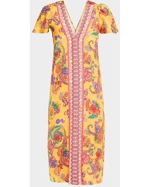 Johnny Was Eva Floral-Print Midi Shift Dress - Orange