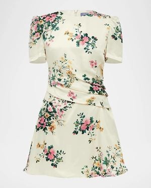 LEO LIN Elyse Ruched Floral-Print Mini Dress - White