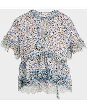 Dorothee Schumacher Floral Volumes Lace-Trim Cotton Blouse - Blue