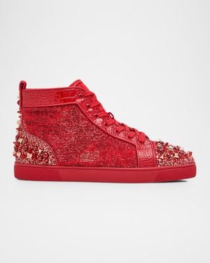 Christian Louboutin Supertracks Sequin Multi-Spike High-Top Sneakers - Red