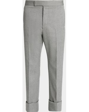 Thom Browne Apos;S Wool Herringbone Backstrap Pants - Gray