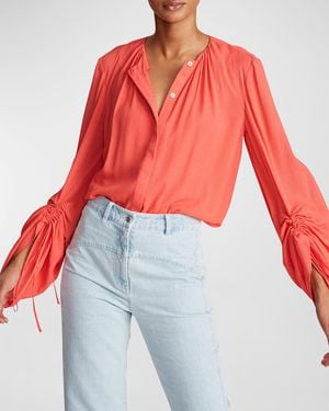 Halston Kasia Crinkled Button-down Blouse - Red