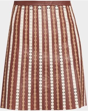 Yves Salomon Striped Mixed Media A-Line Skirt - Red