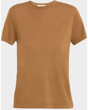 Co. Short-Sleeve Cashmere Knit Crewneck Shirt - Brown