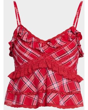 LoveShackFancy Sormina Tartan Cotton Top - Red