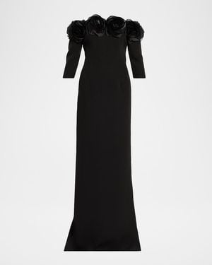 Teri Jon Off-Shoulder Applique Column Gown - Black