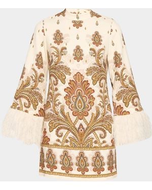 Tahari The Raquel Feather-Cuff Mini Shift Dress - Natural