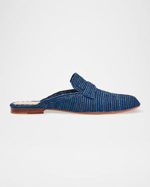 Carrie Forbes Tapa Woven Raffia Loafer Mules - Blue