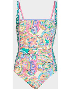 Johnny Was Marilyn Ruched One-Piece Swimsuit - White