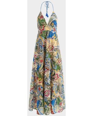 Alice + Olivia Karolina Embroidered Halter Maxi Dress - White