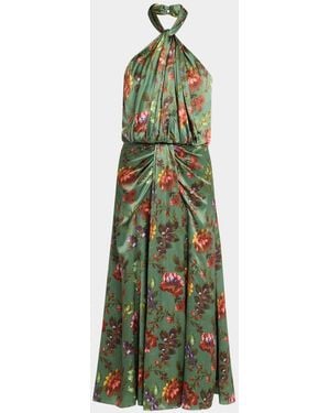Cinq À Sept Floral A-Line Midi Dress - Green