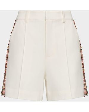 Cinq À Sept Lynn Tweed-Embellished Crepe Shorts - Natural