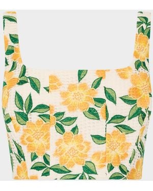 MILLY Mel Floral-Embroidered Crop Top - Yellow