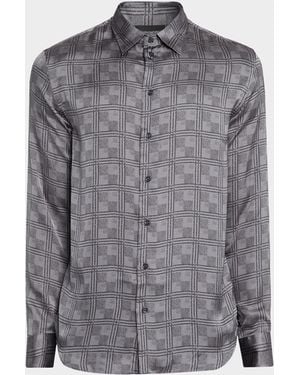 Emporio Armani Modern-Fit Large Check Jacquard Sport Shirt - Gray