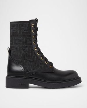 Fendi Filo Ff Leather Combat Boots - Black