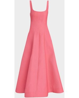 Lela Rose Scoop-Neck Textured Satin Sleeveless Midi Dress - Pink
