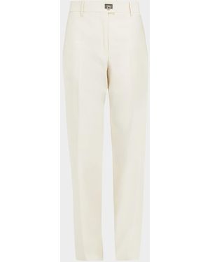 Ferragamo Cotton-Silk Canvas Turn Lock Straight-Leg Pants - Natural