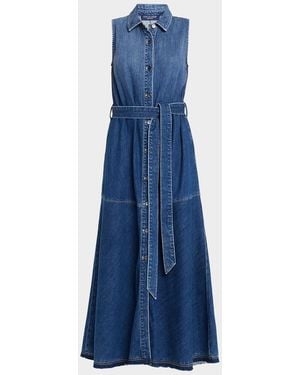 Kobi Halperin Addison Belted Ombre Cotton Denim Maxi Dress - Blue
