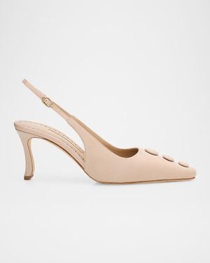 Manolo Blahnik 70Mm Alexapla Suede Slingback Pumps - Natural