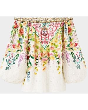 CAMILLA Floral Frill Off-Shoulder Blouse - White
