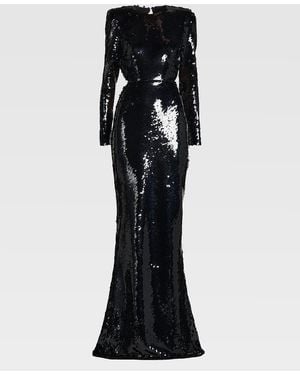 Stella McCartney Sequined Long-Sleeve Backless Trumpet Gown - Black