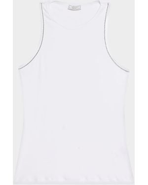 Peserico Crewneck Stretch Linen-Cotton Tank Top - White