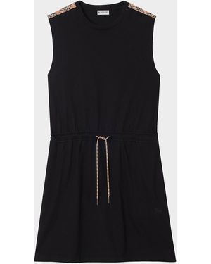 Burberry Tabitha Check-Trim Drawstring Mini Dress - Black