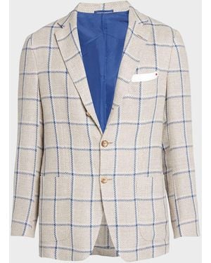 Kiton Windowpane Cashmere-Linen Sport Coat - Blue