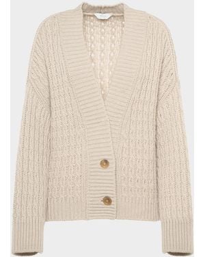Malo Anna Cashmere Cable-Knit V-Neck Cardigan - Natural