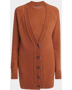 Kiton Paillette Cashmere V-Neck Cardigan - Orange