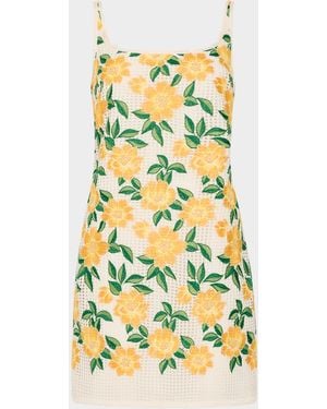 MILLY Maria Floral-Embroidered Knit Mini Dress - Yellow