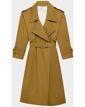 Another Tomorrow Belted Soft Long Trench Coat - Green