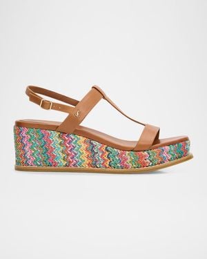Jimmy Choo Theia 60Mm Leather & Raffia Wedge Sandals - Brown