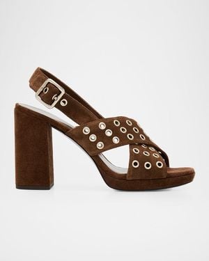 Tory Burch 100Mm Suede Cross-Band Heeled Sandals - Brown