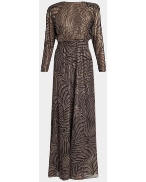Ralph Lauren Shannen Foiled Chiffon Evening Dress - Brown