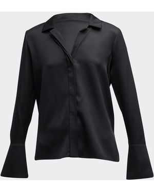 Kobi Halperin Liv Split-Cuff Stretch Silk Blouse - Black