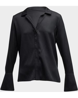 Kobi Halperin Liv Split-Cuff Stretch Silk Blouse - Black
