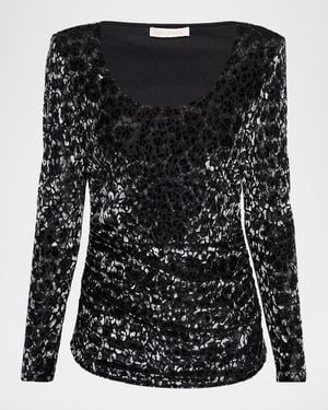 Ramy Brook Lira Flocked Scoop-Neck Top - Black