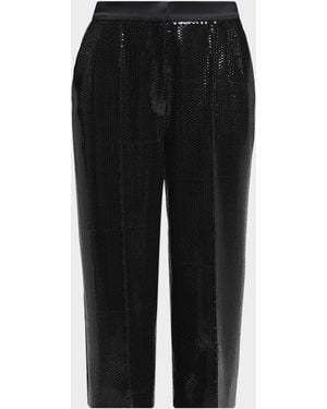Elie Saab Sequined Satin Wide-Leg Crop Tuxedo Pants - Black