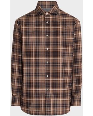 Brunello Cucinelli Apos;S Cotton Madras Plaid Button-Down Shirt - Brown